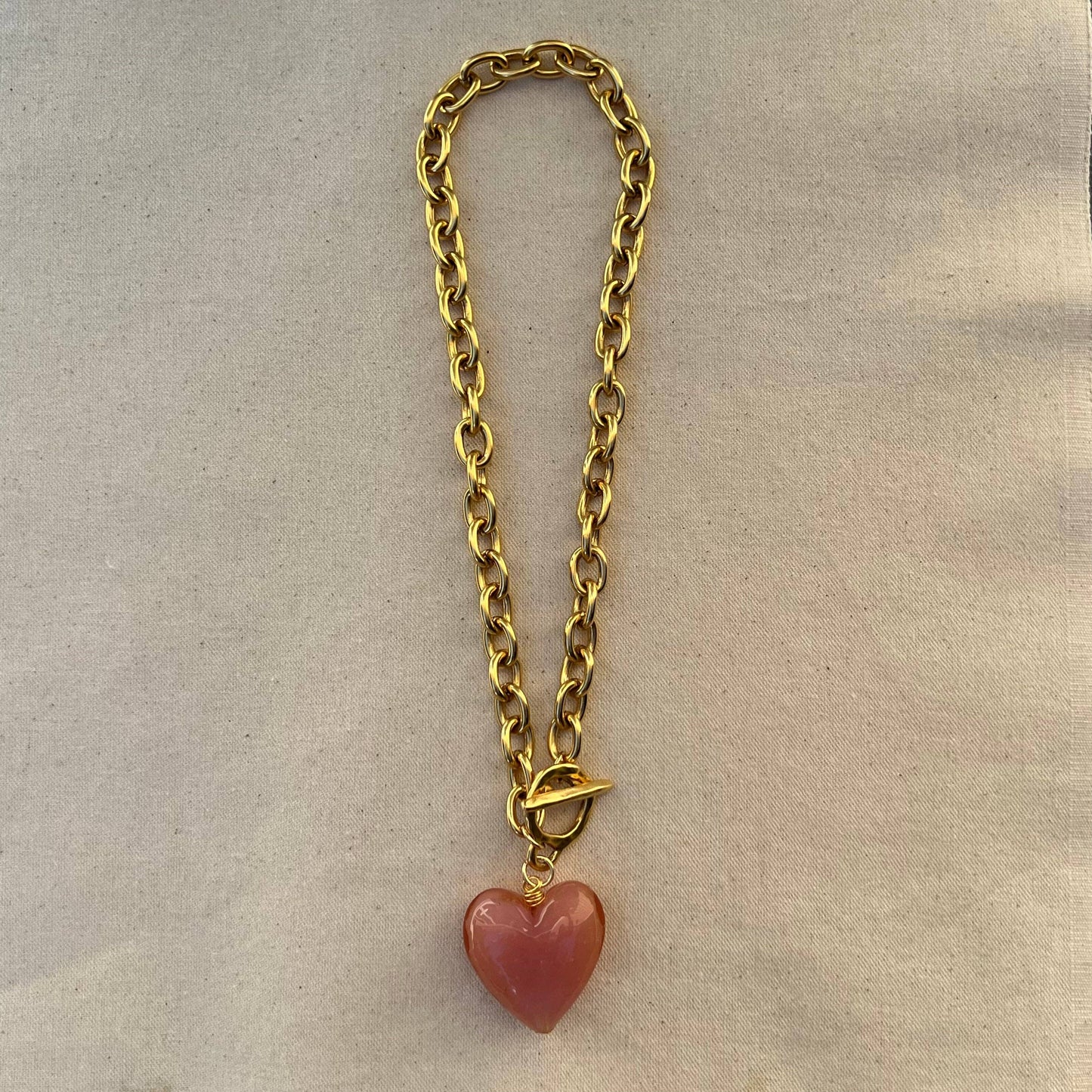 Amore Murano Glass Heart Necklace: Peach Pink