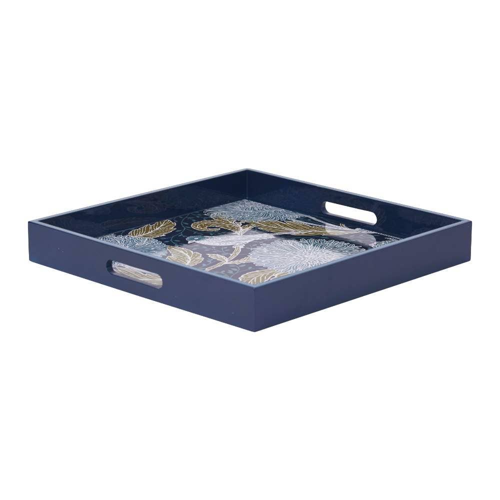 Chrysanthemum Bird  Square Lacquer Serving Tray
