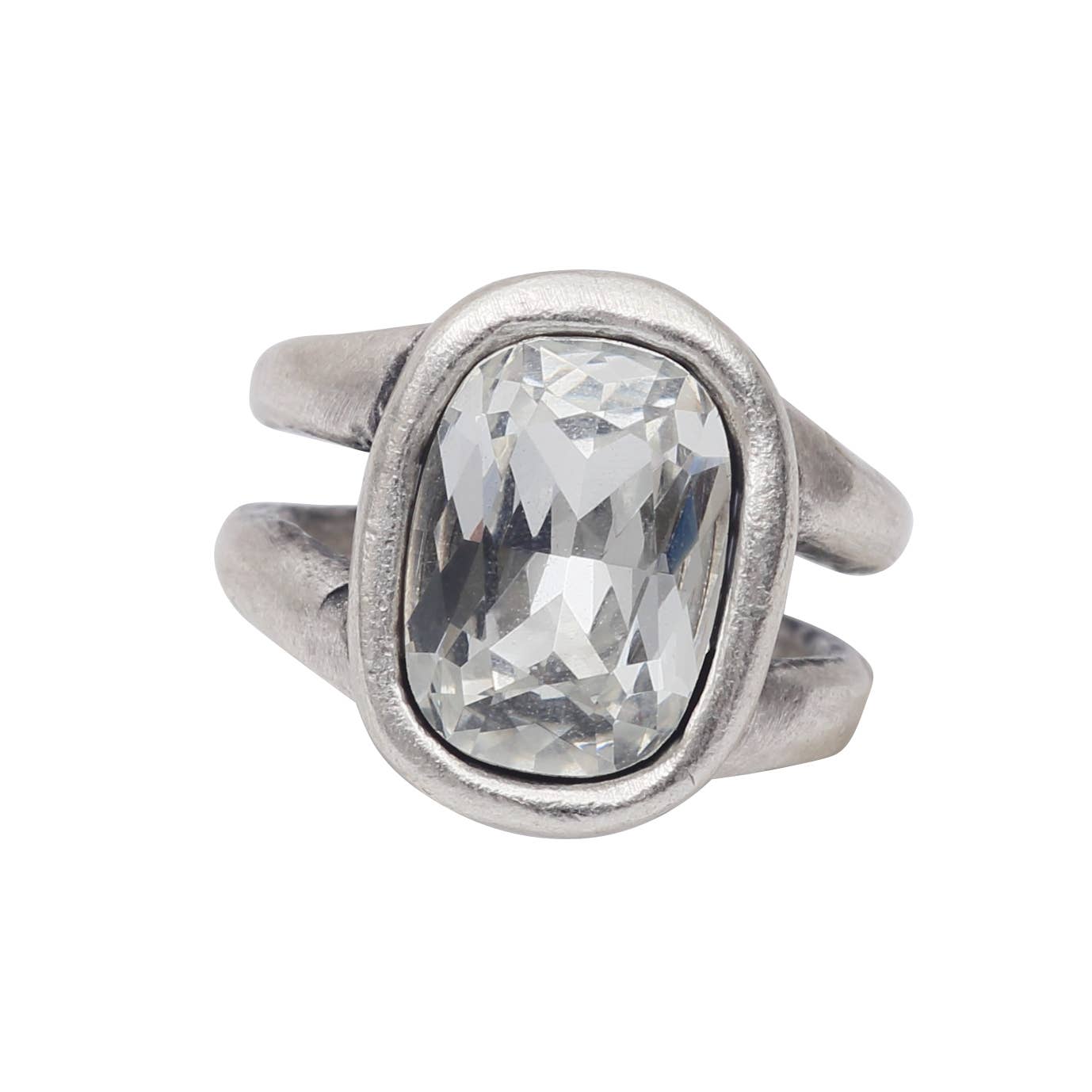 Handmade Clear Crystal Brass Ring - 7002