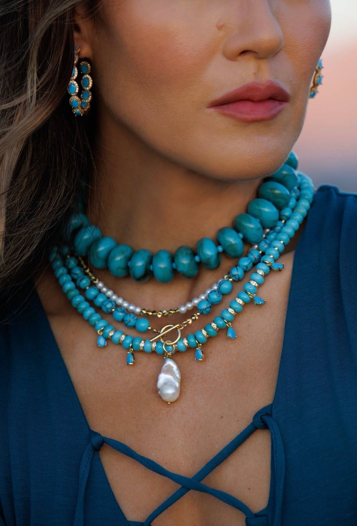 Marlan Chunky Beaded Necklace- Turquoise