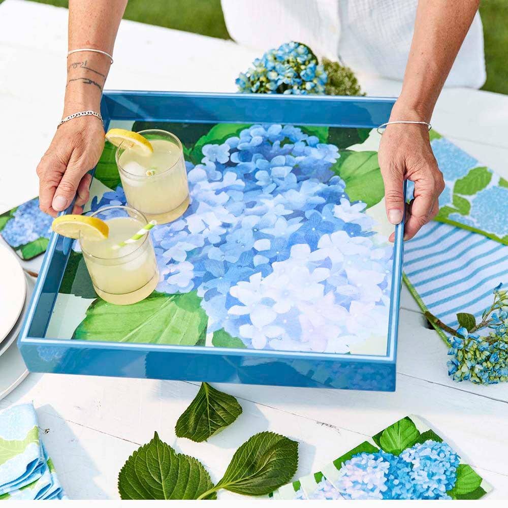 Blue Hydrangea  Square Lacquer Serving Tray