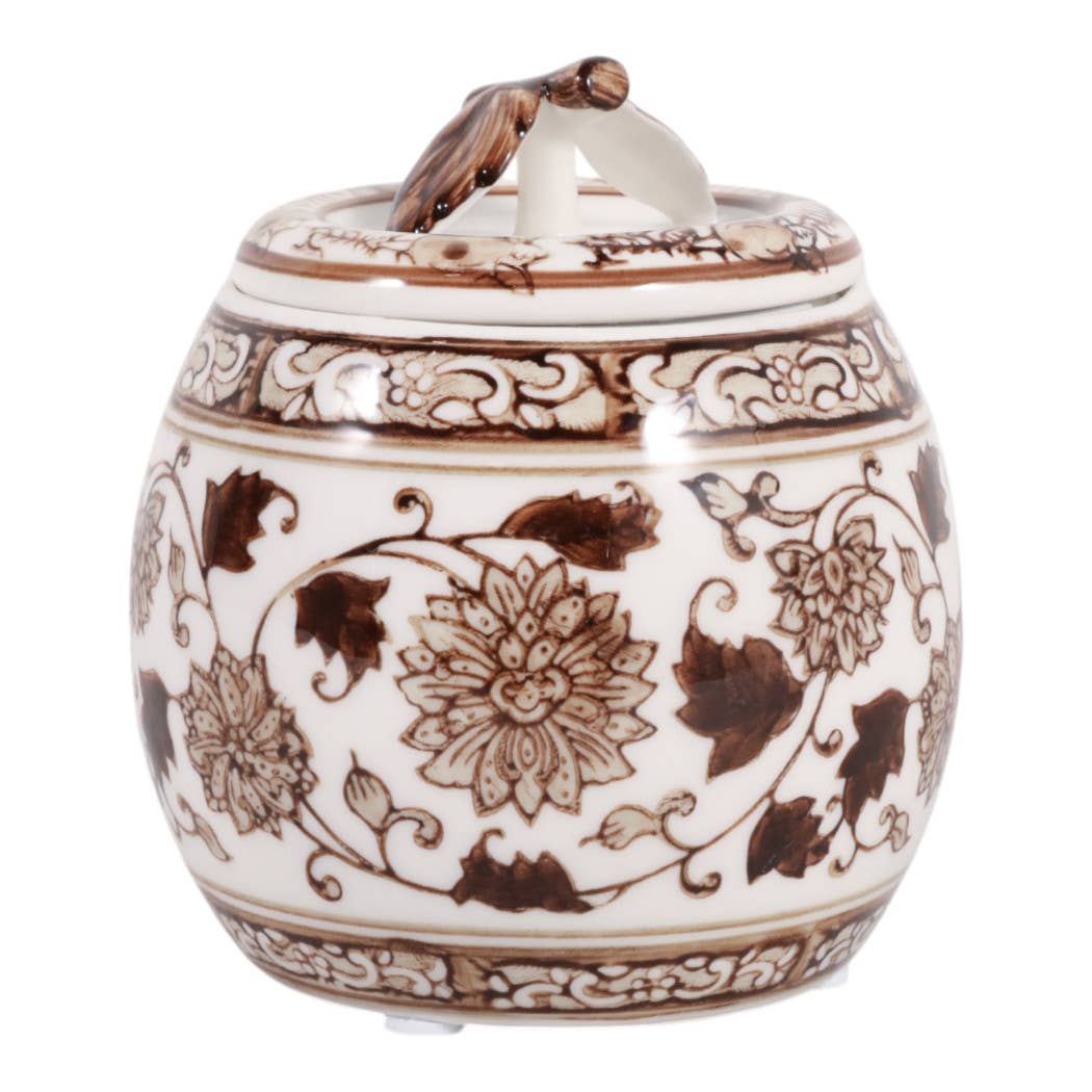 Scented Candle - Peony Wax Brown Chinoiserie With Lid, 8.5Oz