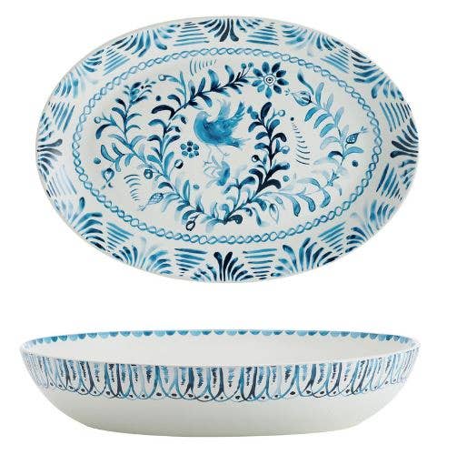 Fitz & Floyd Sicily Blue Serve Bowl Platter Set Brown Bx Pkg: BLUE / 5315726 / English