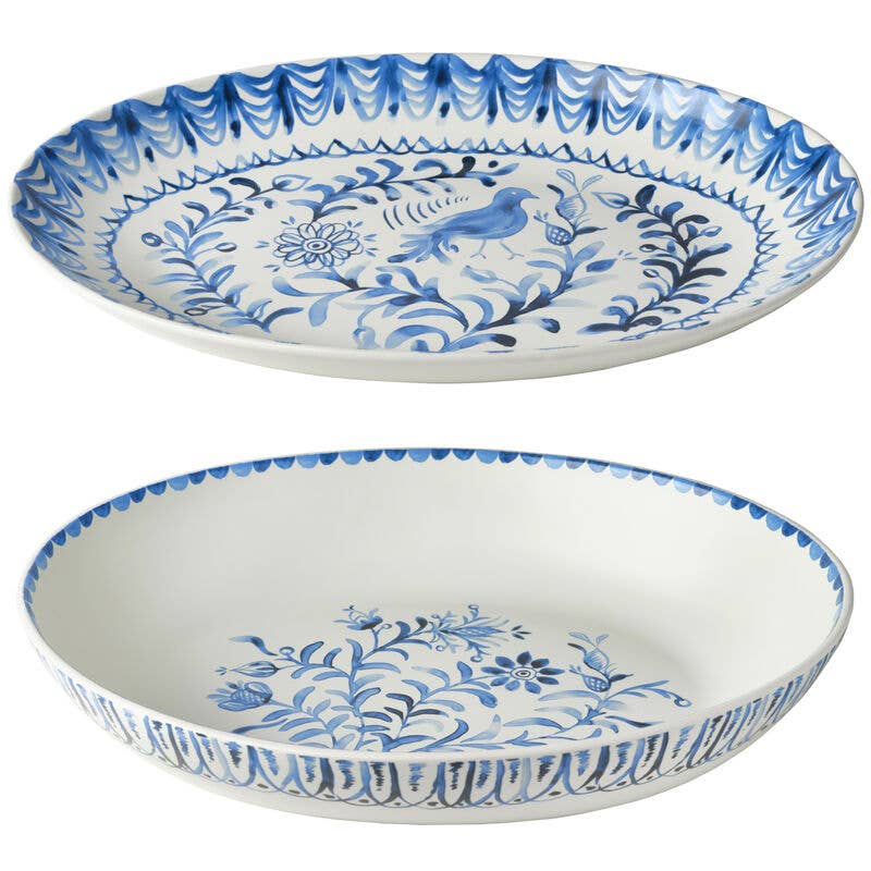 Fitz & Floyd Sicily Blue Serve Bowl Platter Set Brown Bx Pkg: BLUE / 5315726 / English