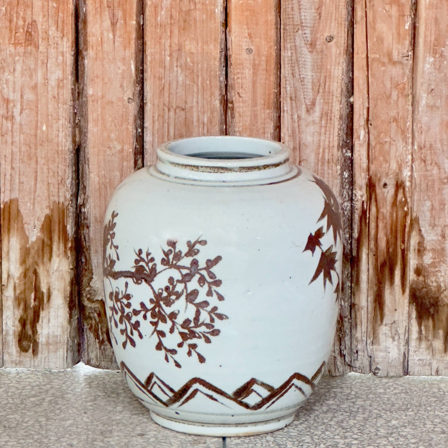 Red and White Copper Underglaze Bird and Flower Barrel Vase