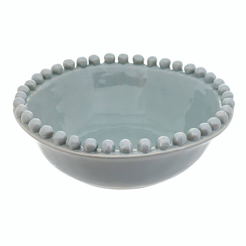 Ceramic Beaded Bowl - Large - Coastal Blue: 8" Dia x 2.75" H