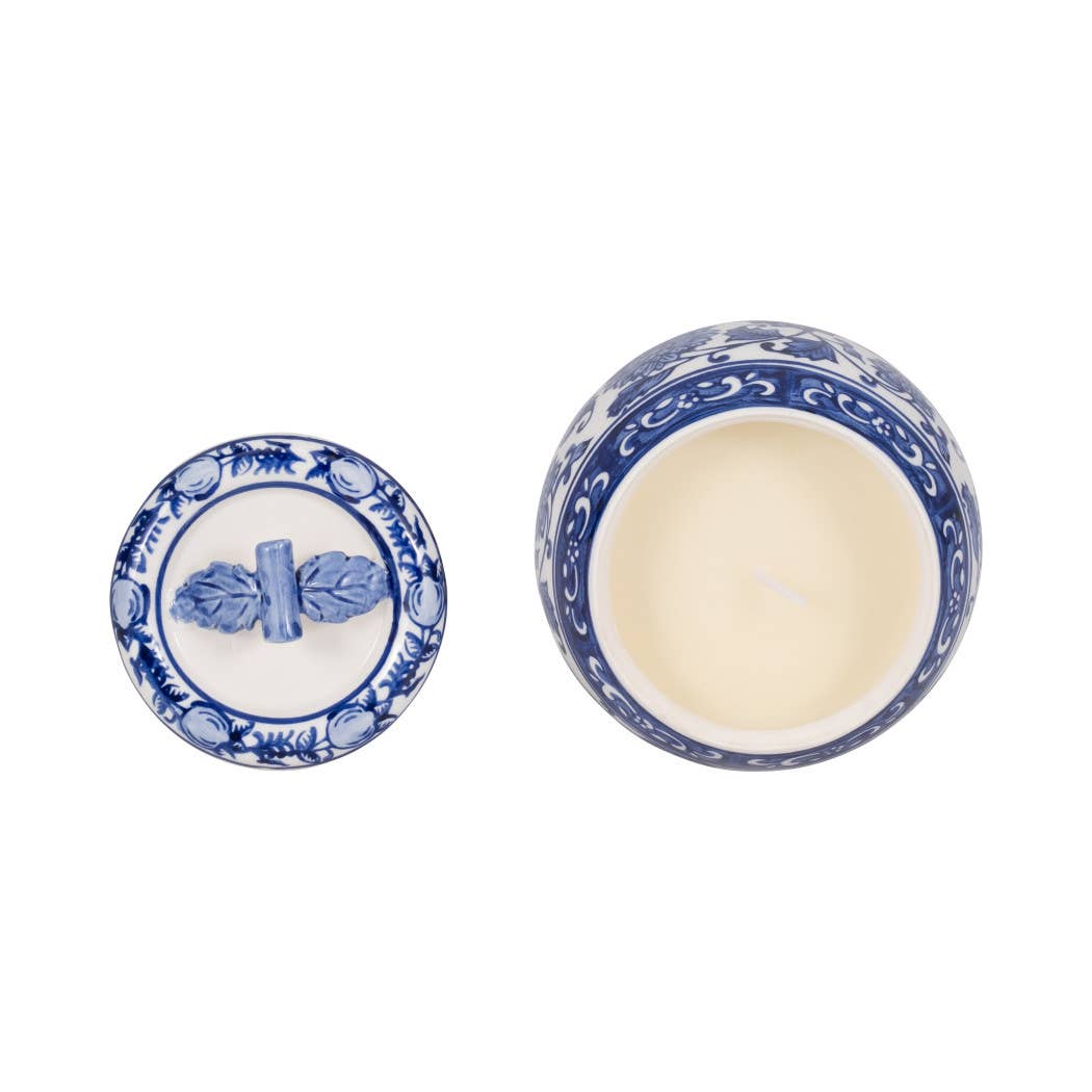 Scented Candle - Peony Wax Blue Chinoiserie With Lid, 8.5 Oz
