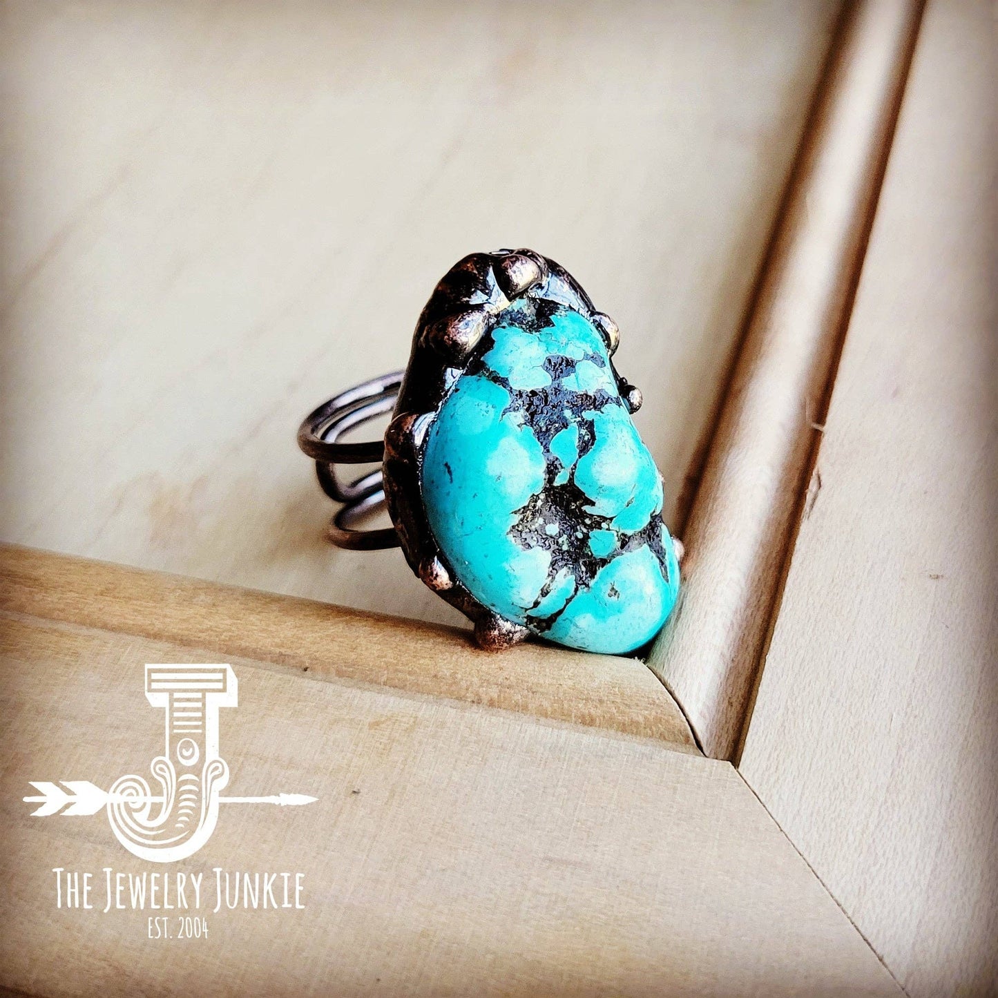 Blue Turquoise Ring set in Antique Copper 012w: Blue