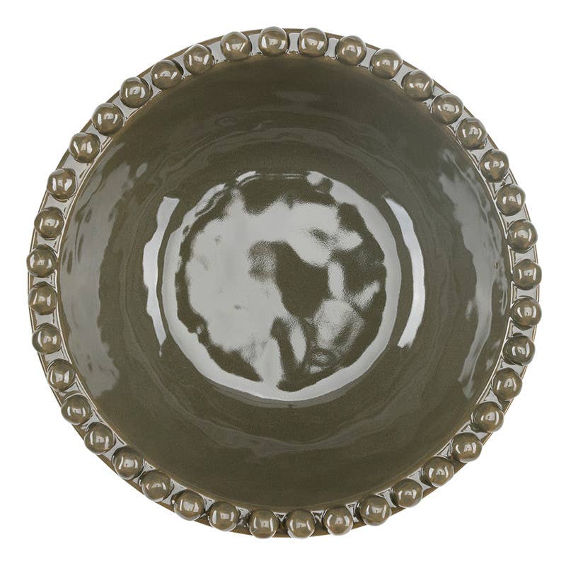 Ceramic Beaded Bowl - Large - Dark Moss: 8\u201d Dia x 2.75" H