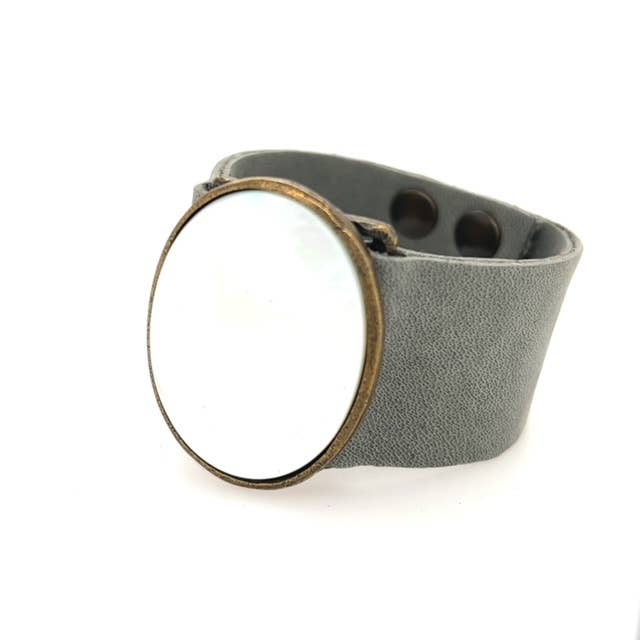 Oval Cabochon Leather Bracelet: Vintage Brown w African Turq