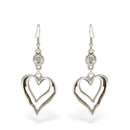 Handmade Heart Clear Crystal Pewter Earrings - 1955