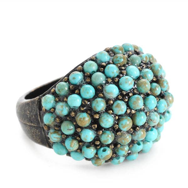 Beaded Dome Ring: 7 / African Turq