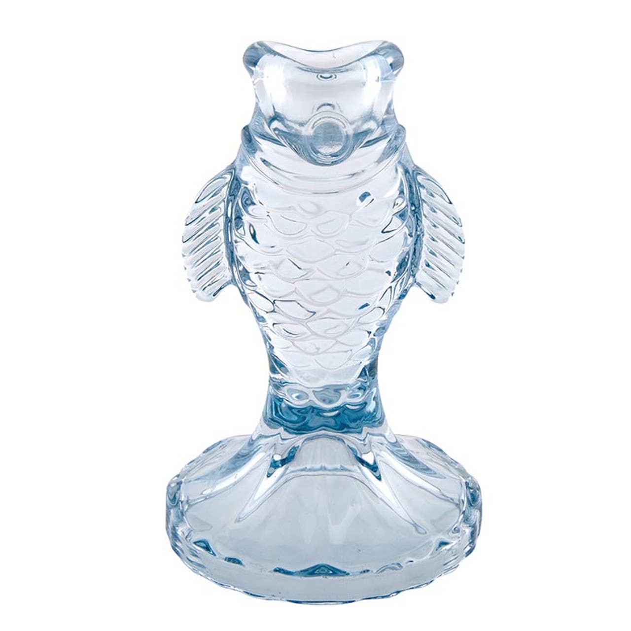 Blue Glass Fish Taper Candle Holder: Glass / 3" Dia x 5" H