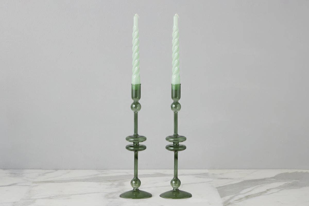Glass Candlestick Large, Emerald