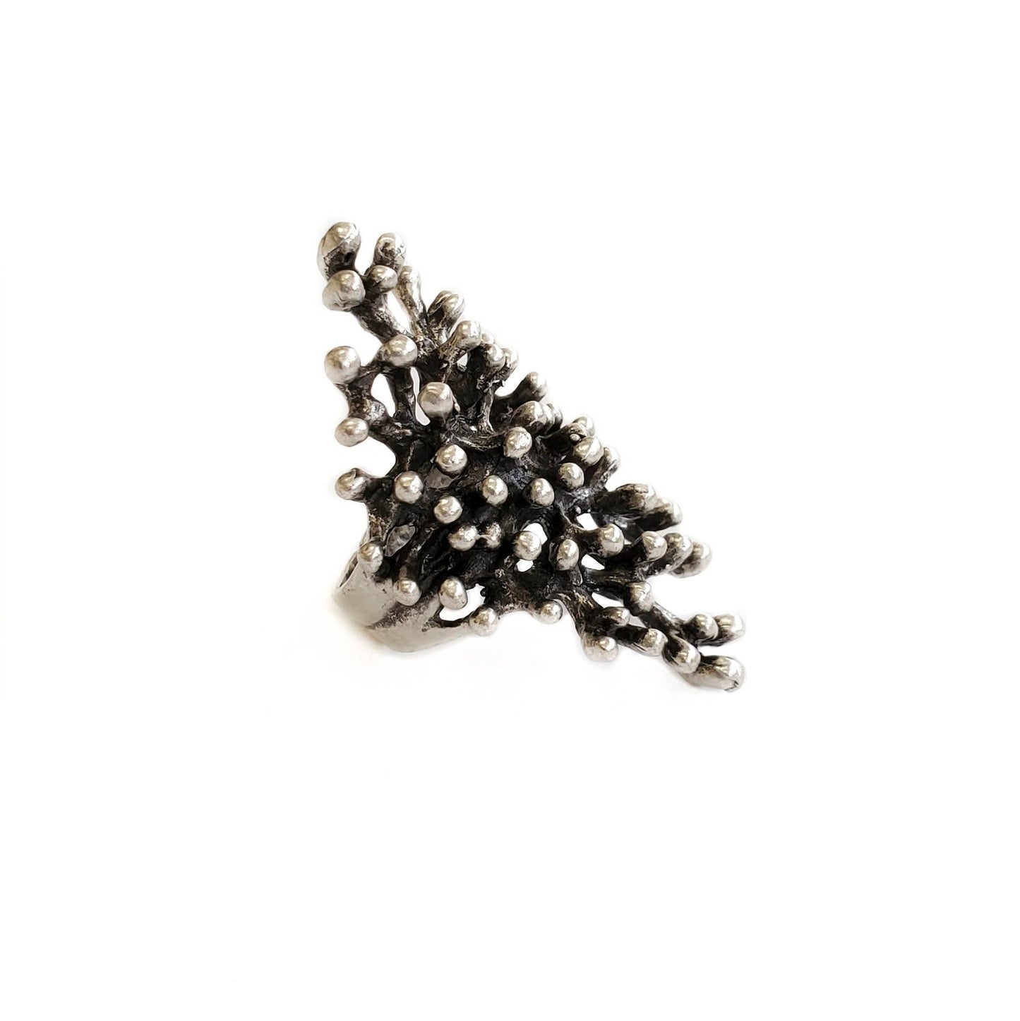 Handmade Spiky Brass Ring In Silver Plated - ZRC-032