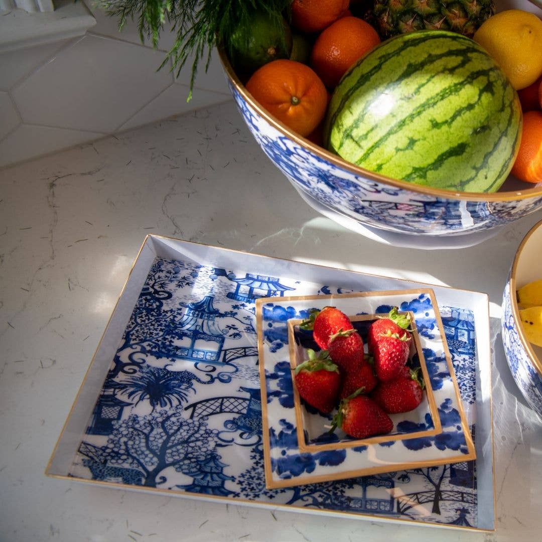 Garden Party Enameled Oliver Tray 8x12: White & Blue