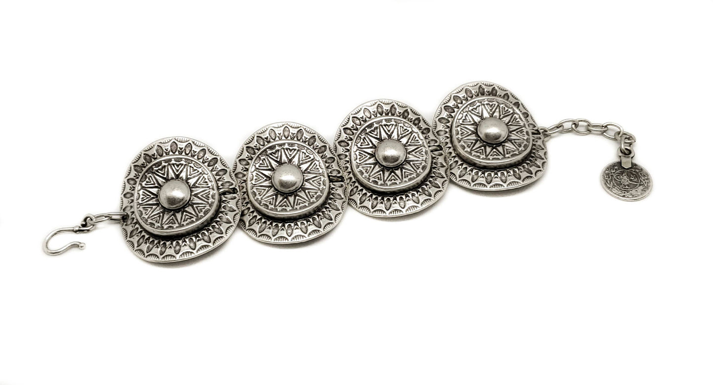 Handmade Pewter Ethnic Disc Bracelet - 2655