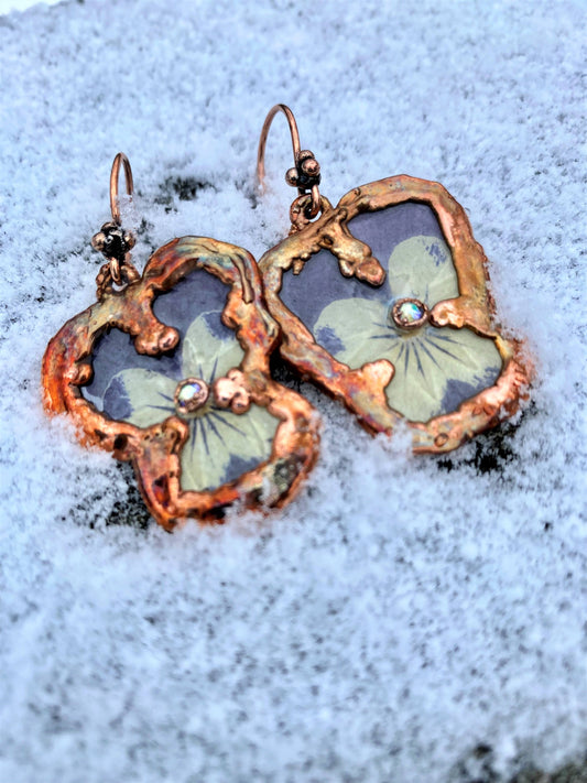 Real Viola Earrings - Copper Electroformed