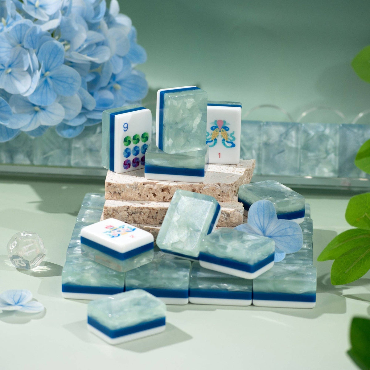 Jade Bloom Mahjong Set - Moonstone Pearl 12-02