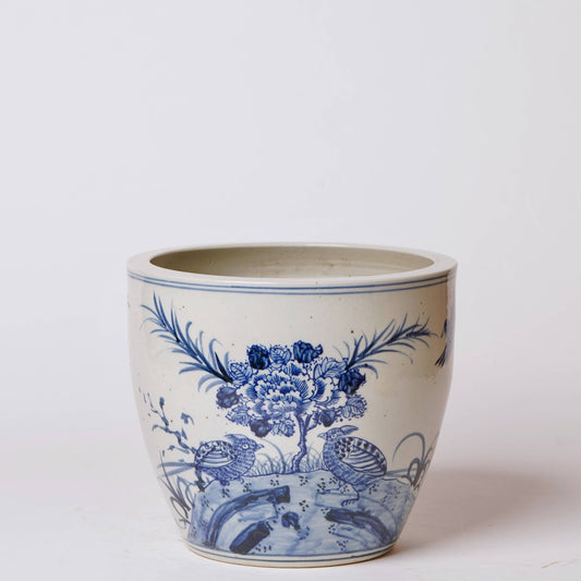 Blue and White Porcelain Peony and Kinglet Planter