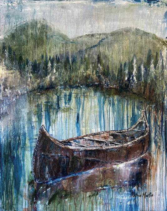 11x14 Canoe on Lake