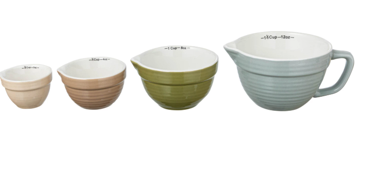 Stoneware Batter Bowl Measuring Cups Set of 4