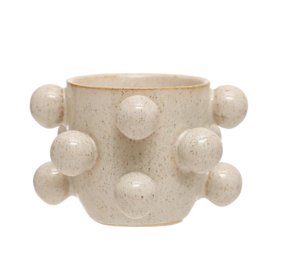 Stoneware Planter w/ Orbs, Reactive Glaze (Holds 3" Pot)