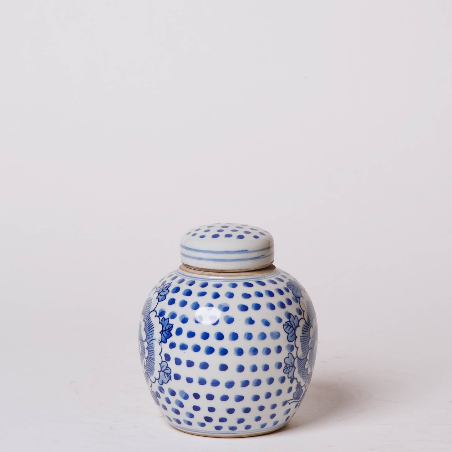 Blue and White Porcelain Peony Polka Dot Round Storage Jar