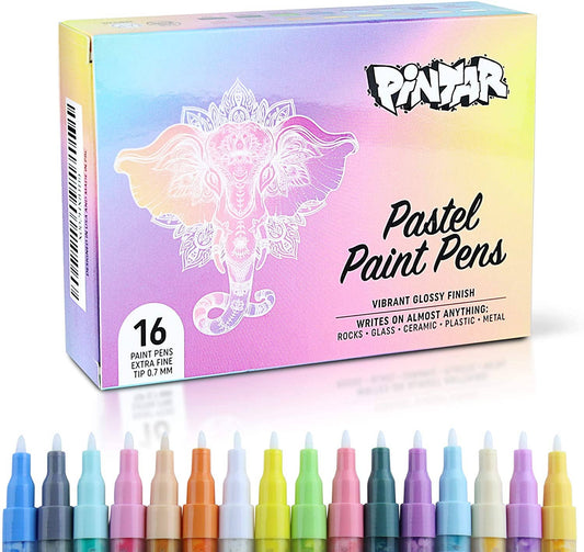 Pintar 16 Pack Acrylic Pastel Paint Pens with 0.7mm Ultra Fi