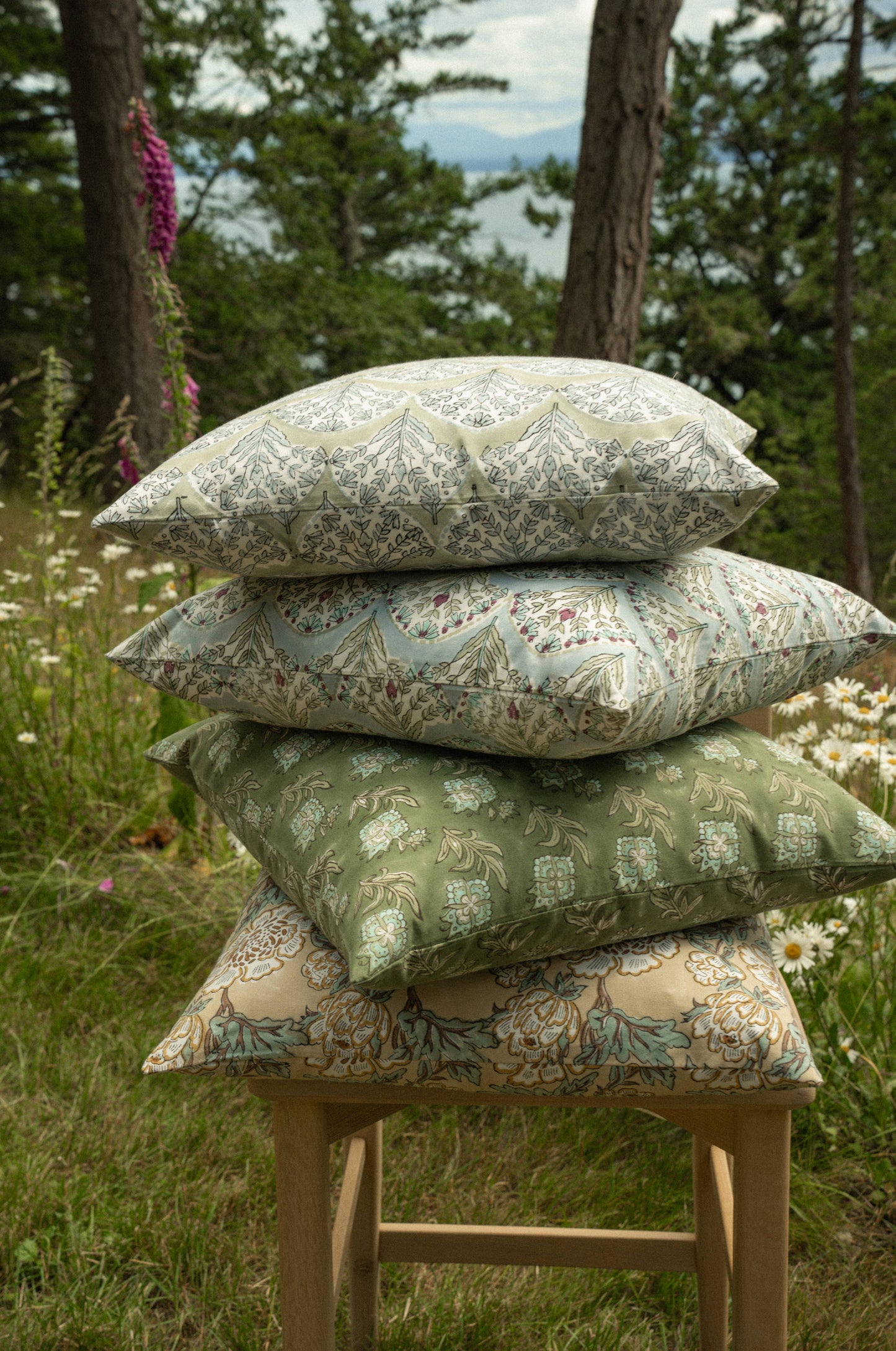 20x20 Sakura Block Print Pillow, Blue: Cover with Filler