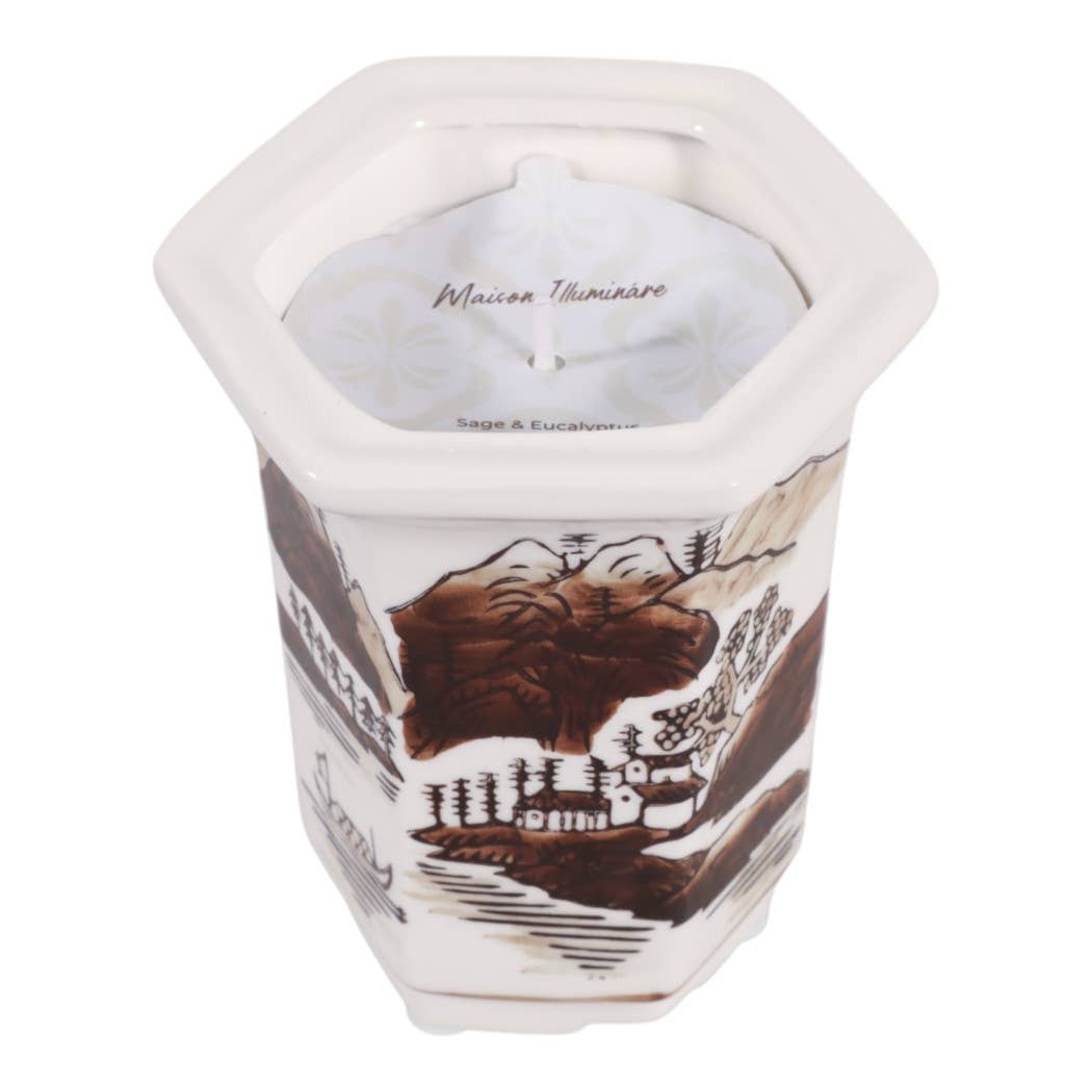 Scented Candle - Sage & Eucalyptus Brown Ceramic, 6 Oz