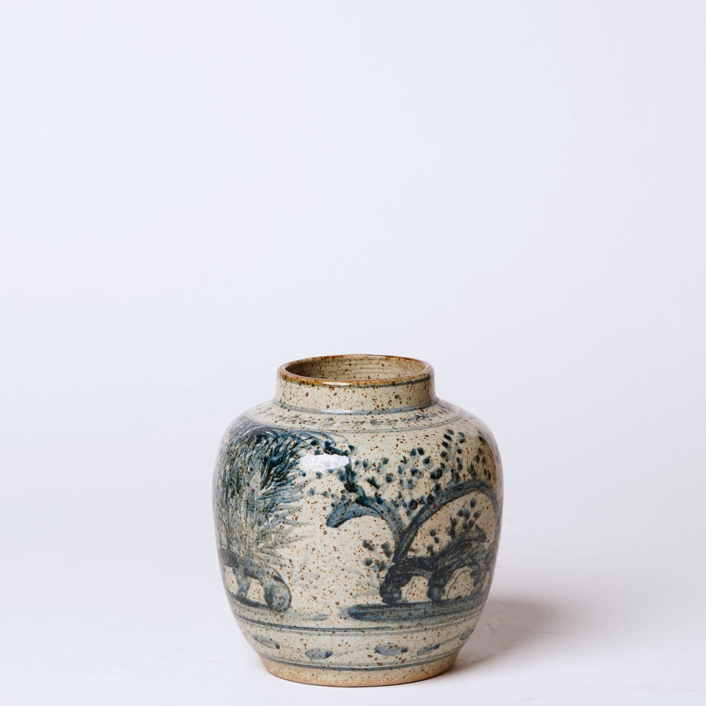 Rustic Porcelain Three Friends Small Round Vase