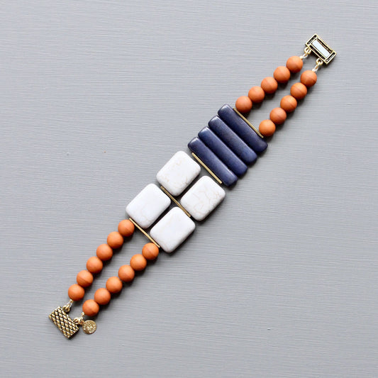 JLTB06 Navy and Gray Glass and Magnesite Beaded Bracelet