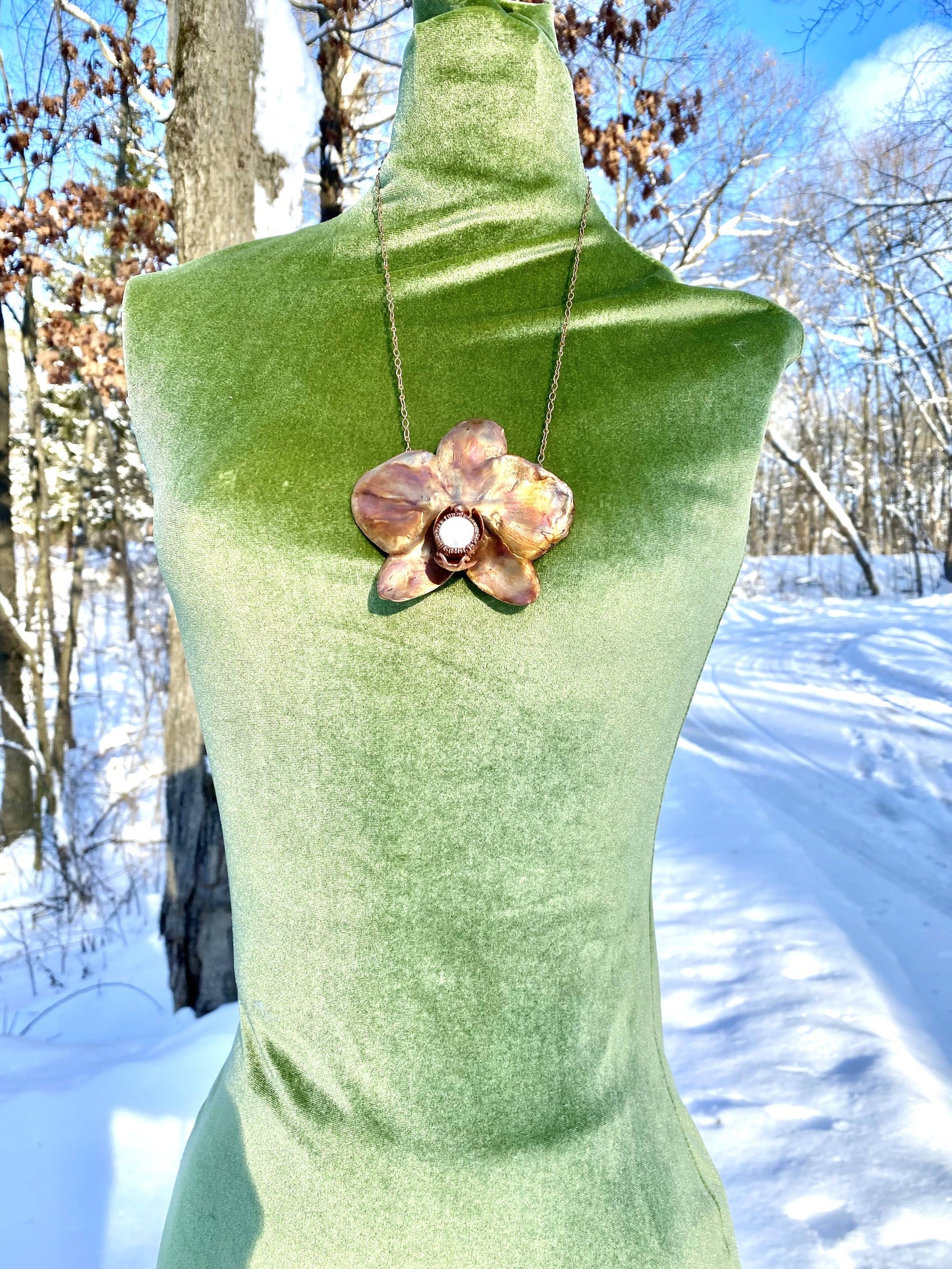 Real Orchid Flower Necklace - Copper Electroformed