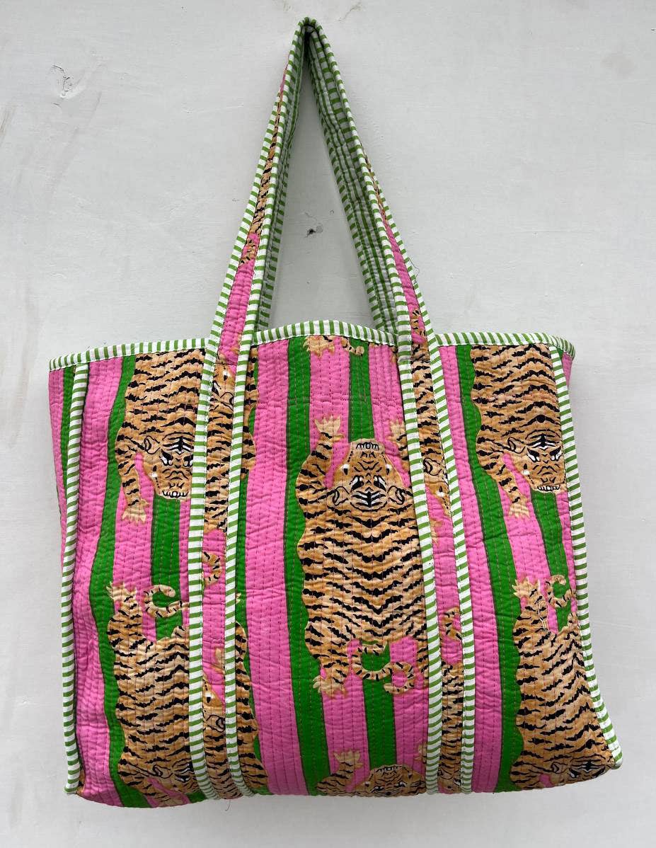 Tiger Printed Women Shopping Bag Cotton Quilted Jhola Bags