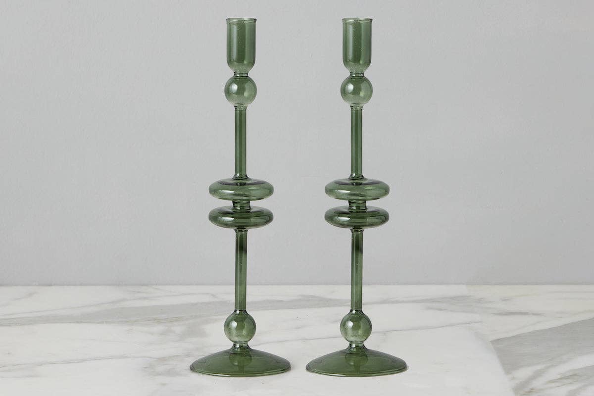 Glass Candlestick Large, Emerald