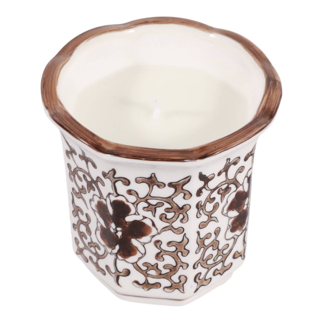 Scented Candle - Plumeria Brown and White Ceramic, 6 Oz