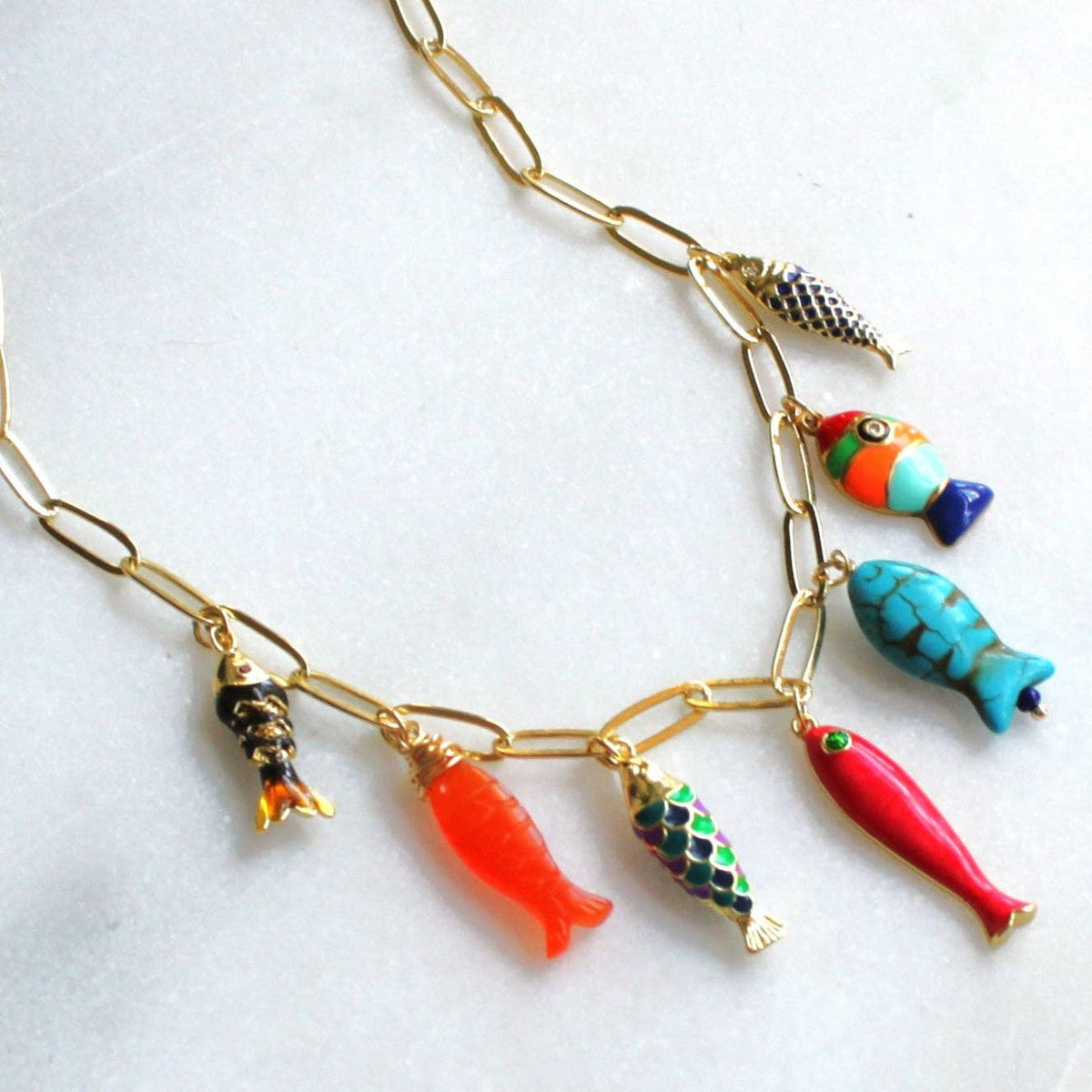 Colorful Fish Charm Necklace - Gold Statement Jewelry
