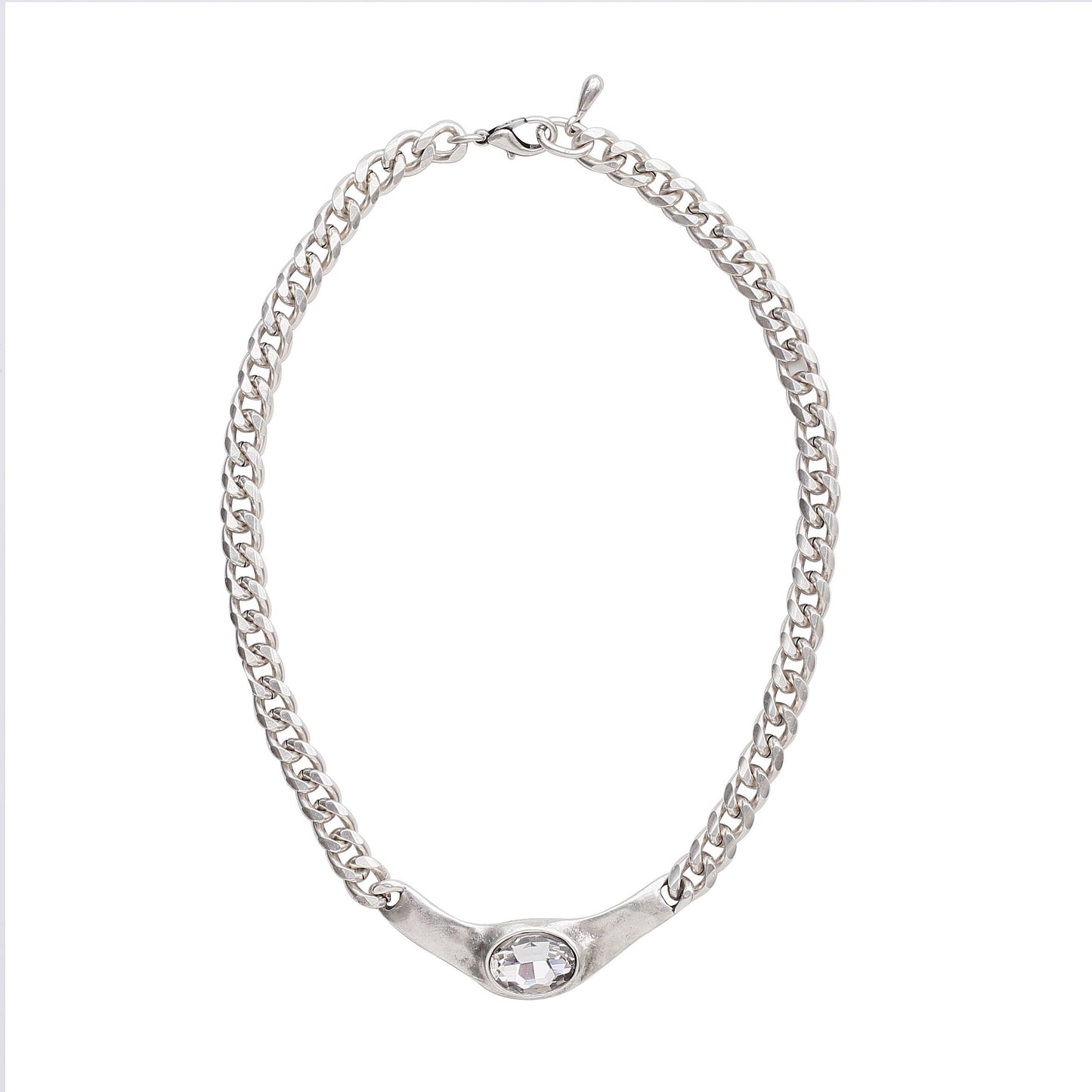 Handmade Clear Crystal Oval Pewter Necklace - 3943