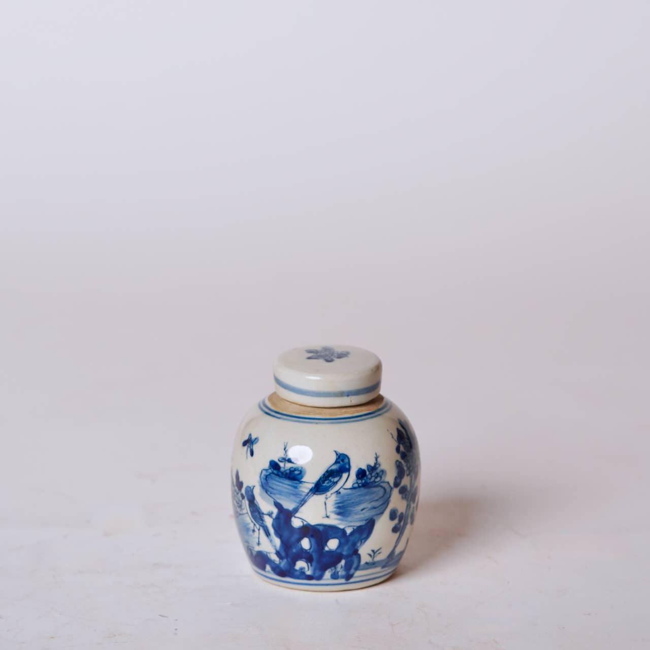 Blue and White Porcelain Mini Bird and Flower Round Jar