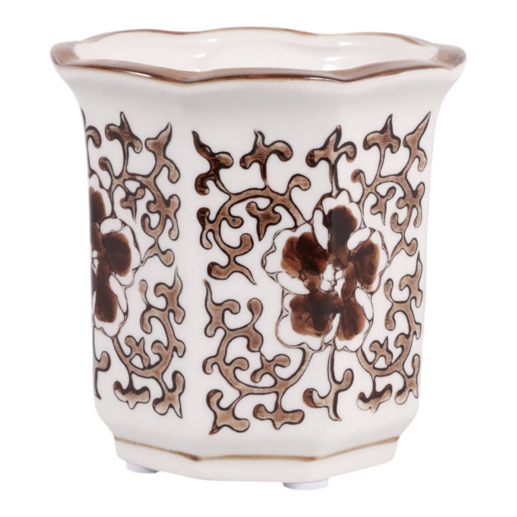 Scented Candle - Plumeria Brown and White Ceramic, 6 Oz