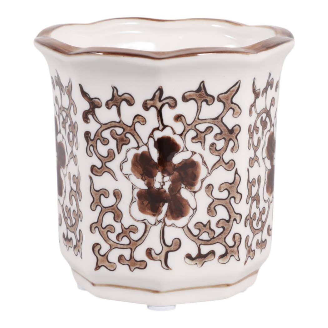 Scented Candle - Plumeria Brown and White Ceramic, 6 Oz