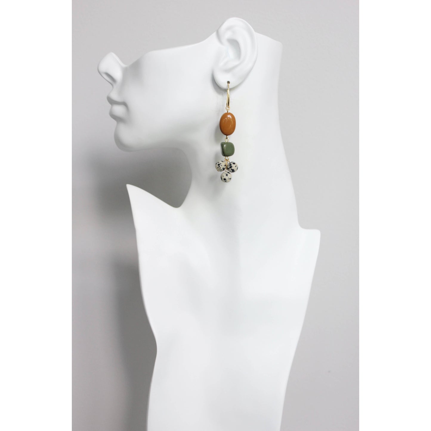 FERE68 Jasper, serpentine, and Dalmatian cluster earrings