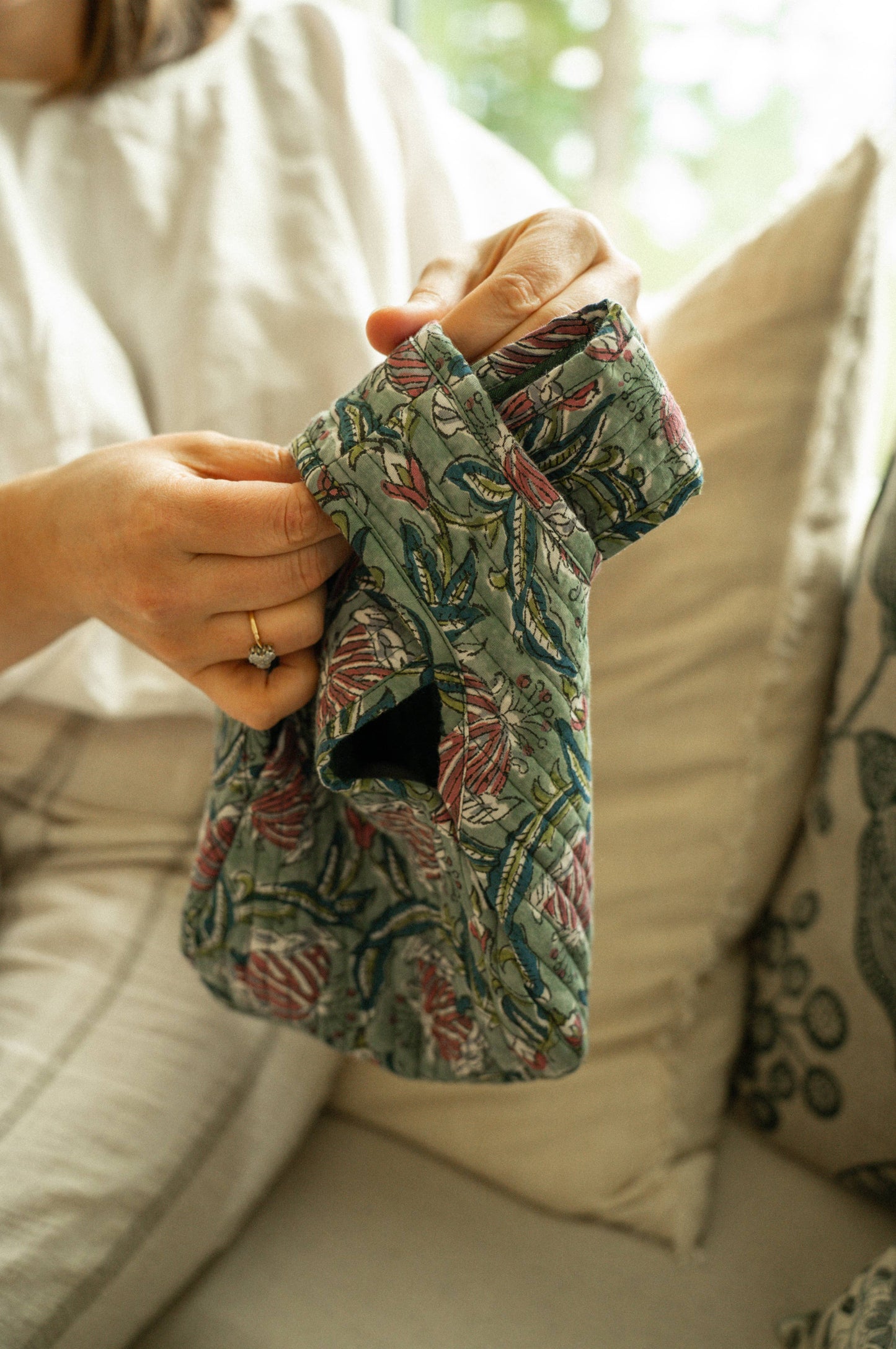 Block Print Knot Vanity Bag, Teal