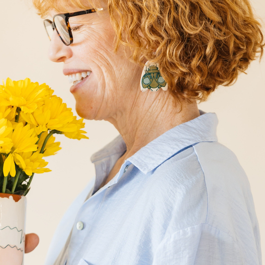 Green Beetle Ceramic Earrings with 14k Gold-Plated Hooks