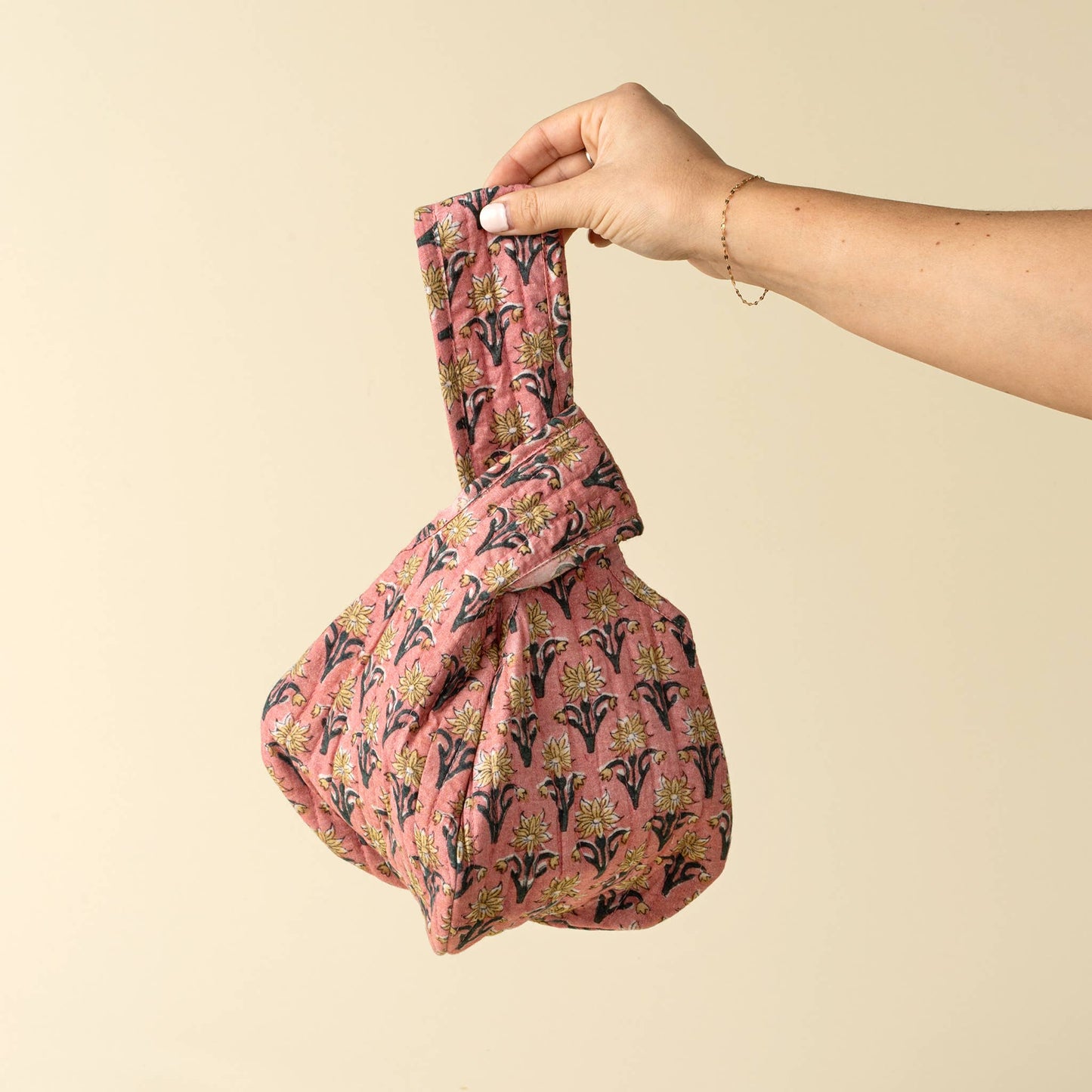 Block Print Knot Vanity Bag, Pink