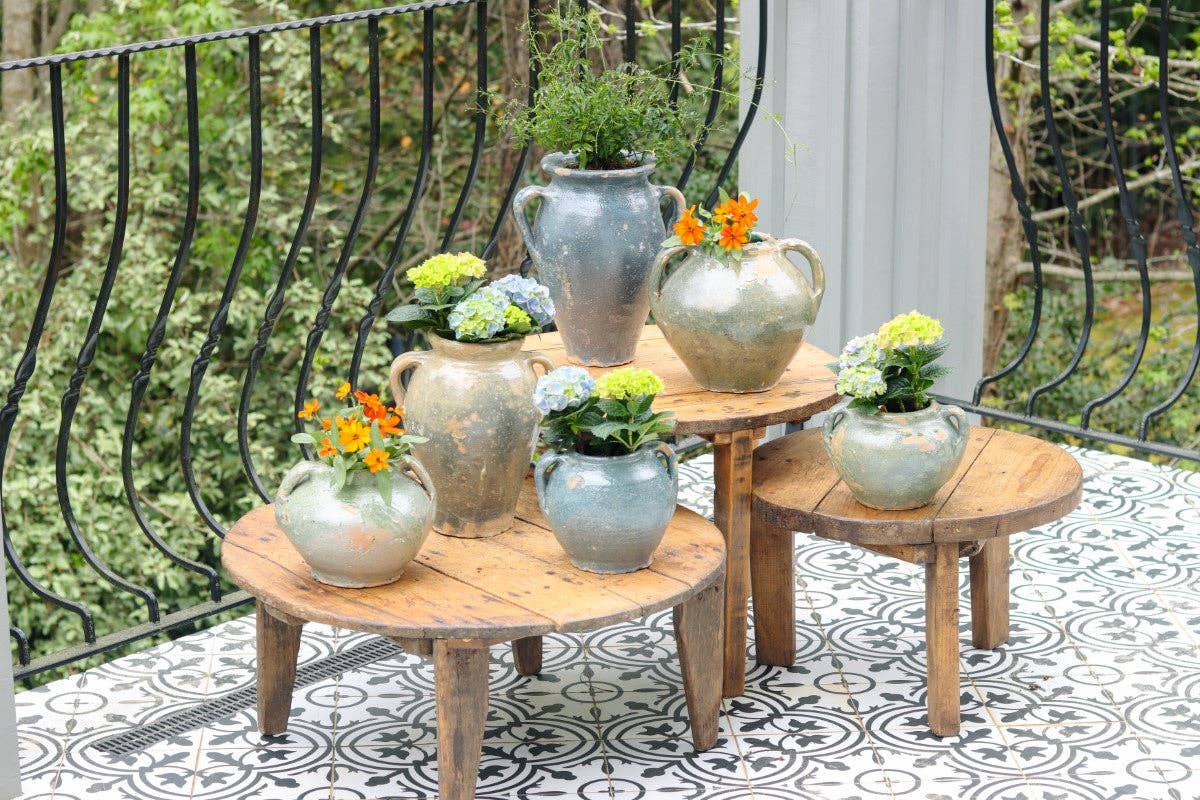 Found Amphora Ceramic Vase, Medium, Blue-Green