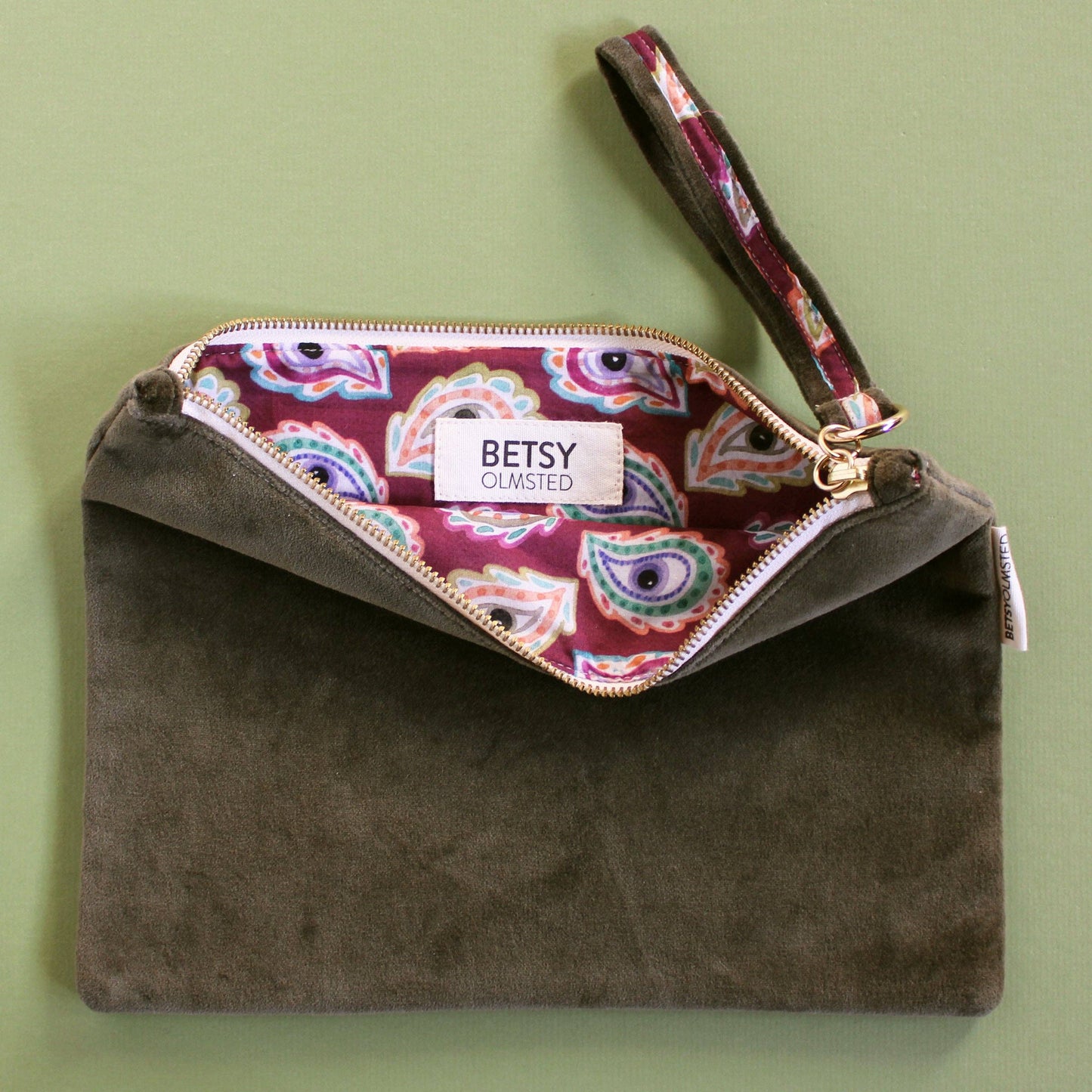 Velvet Pouch- Olive & Eyes