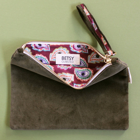 Velvet Pouch- Olive & Eyes