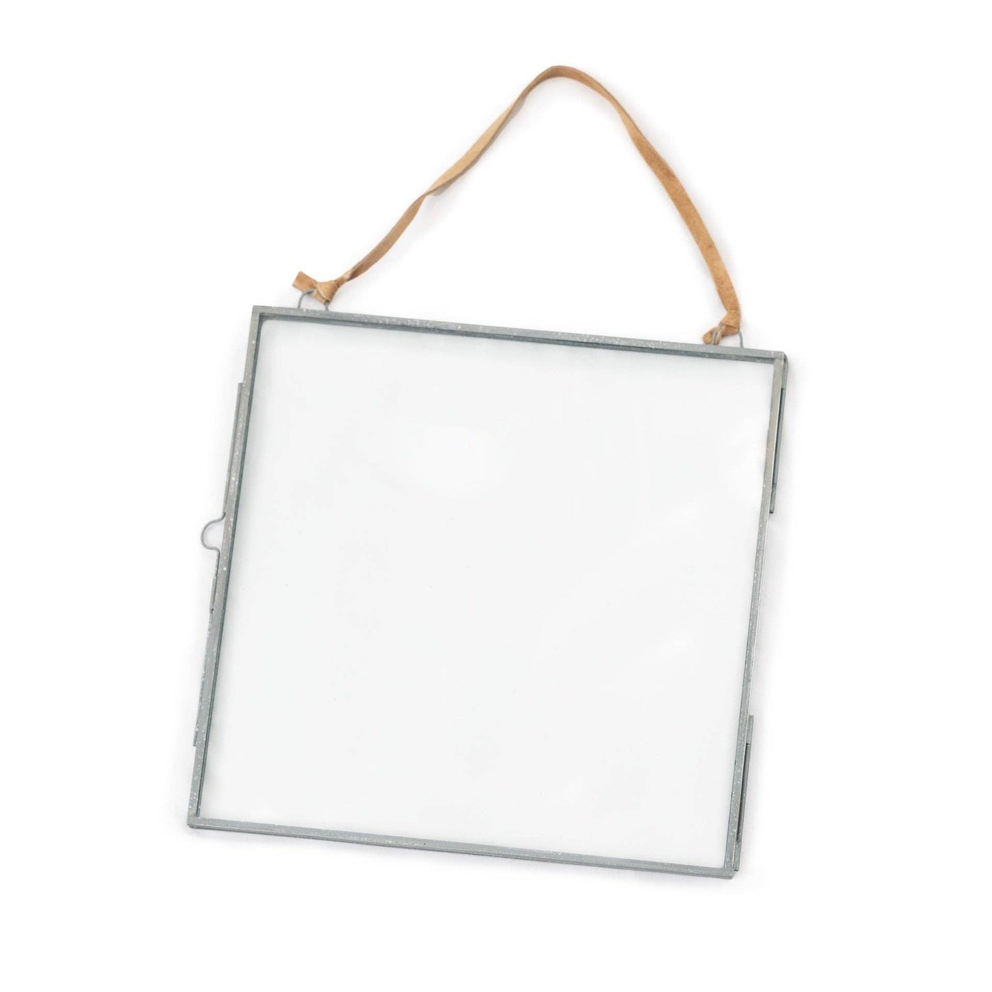Glass and Metal Wall Hanging Picture Frame with Brown Suede: 15 x 15